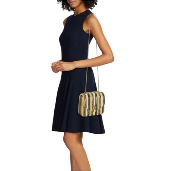 Tory Burch Striped Yellow Green Cream Snakeskin Chain Crossbody Bag - Picture 14 of 16